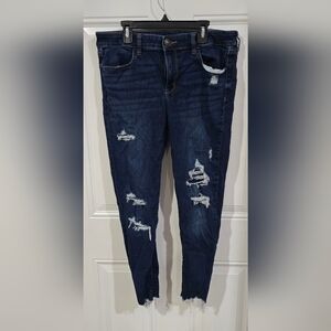 American Eagle Outfitters Dark Blue Distressed Cropped Jeans